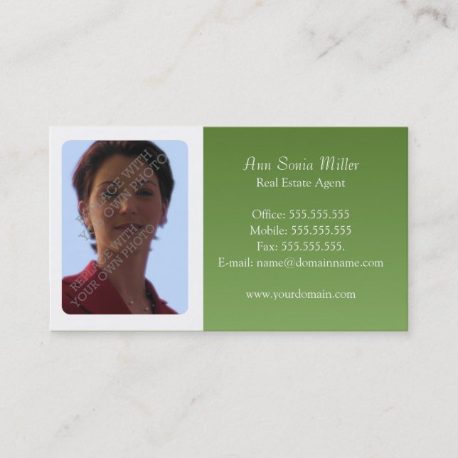 Cartes de visite immobiliers - Vert olive (Devant)