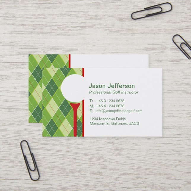cartes de visite instructeurs de golf (Devant/Arrière en situation)