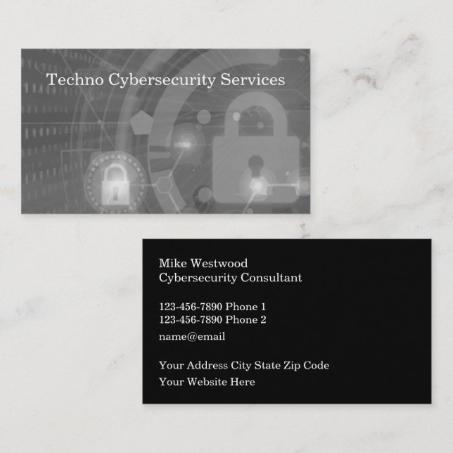 Cartes de visite latéraux doubles Cybersécurité (Devant / Derrière)