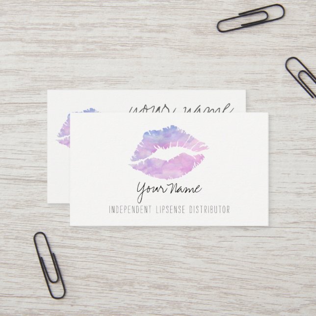 Cartes de visite lilas d'aquarelle (Devant/Arrière en situation)