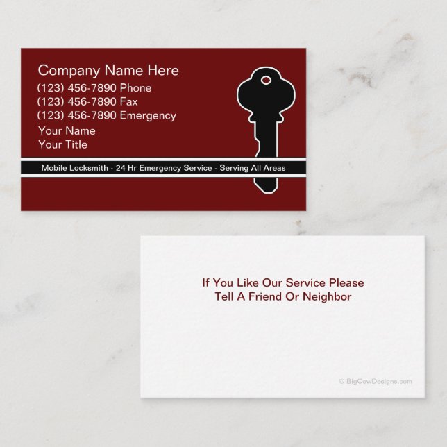 Cartes de visite Locksmith (Devant / Derrière)