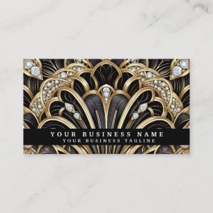 Cartes de visite Luxe Art Déco Noir Or Diamant