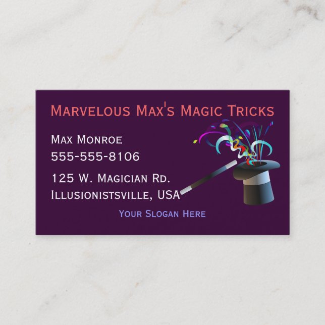 Cartes de visite magiques de casquette supérieur (Devant)