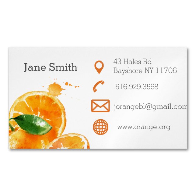 Cartes de visite magnétiques de fruit orange (devant)