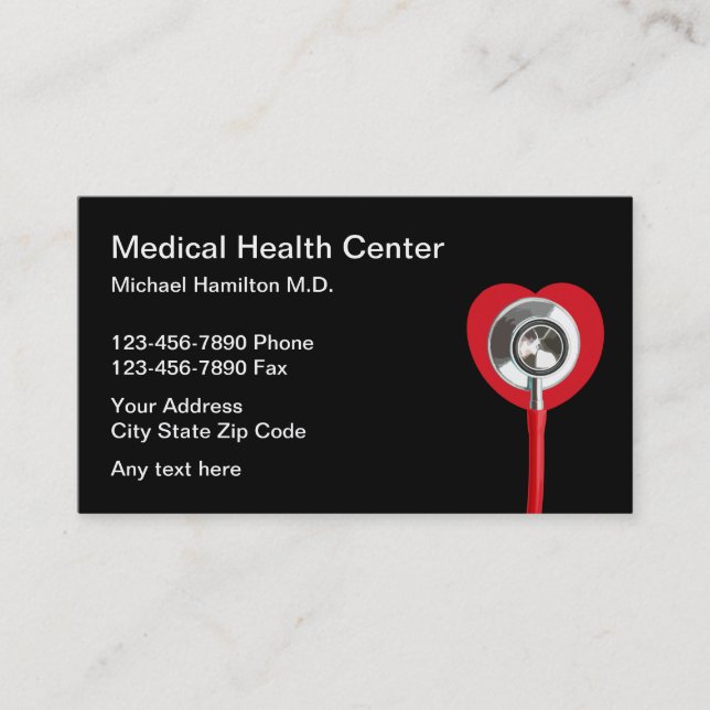 Cartes de visite Médicales Coeur Et Stéthoscope (Devant)