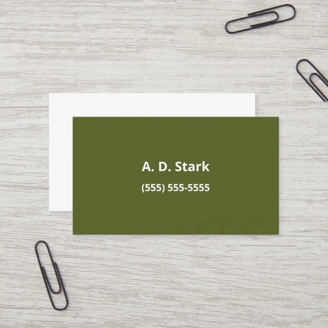 Cartes de visite minimalistes verts d'olive (Devant/Arrière en situation)