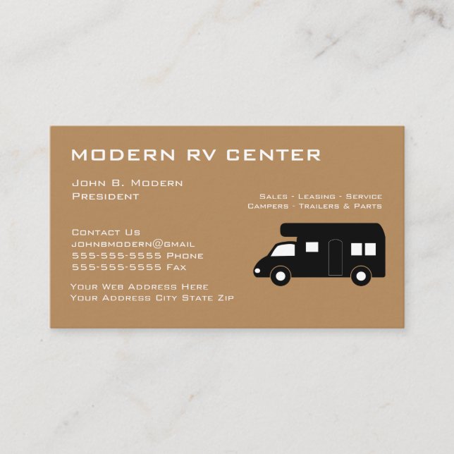 Cartes de visite modernes de marchand de rv (Devant)