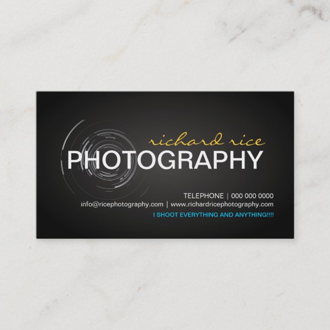 Cartes de visite modernes de photographe (Devant)