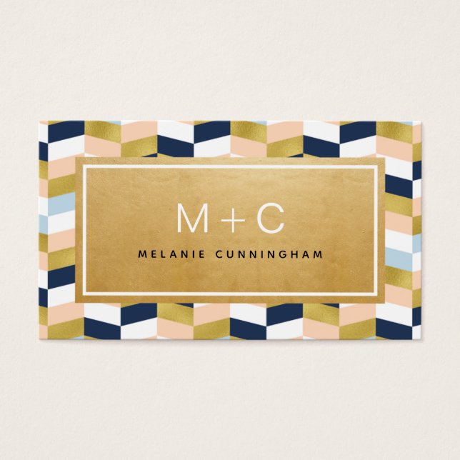 Cartes de visite Monogram Gold Chevron Herringbone (Devant)