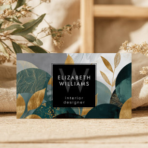 Cartes de visite monogramme feuilles abstraites ve