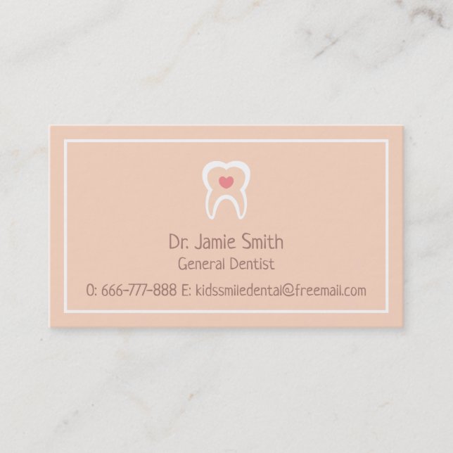 Cartes de visite moraux de dentiste de coeur de (Devant)