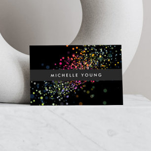 Cartes de visite noire moderne avec confettis mult