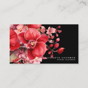 Cartes de visite noires avec orchidées rouges clas