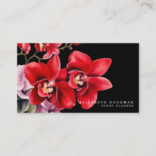 Cartes de visite noires avec orchidées rouges clas