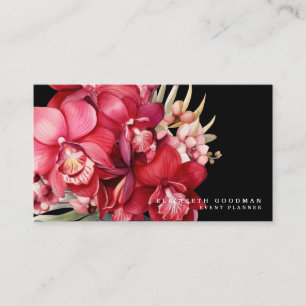 Cartes de visite noires avec orchidées rouges clas
