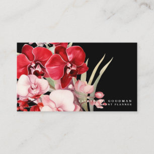 Cartes de visite noires avec orchidées rouges clas