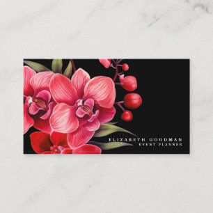 Cartes de visite noires avec orchidées rouges clas