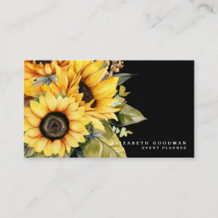Cartes de visite noires avec tournesols jaunes chi
