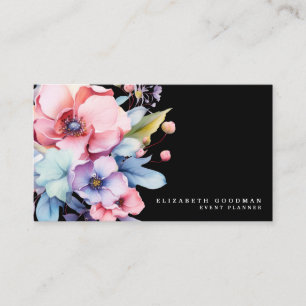 Cartes de visite noires élégantes avec fleurs douc