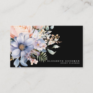 Cartes de visite noires élégantes avec fleurs douc