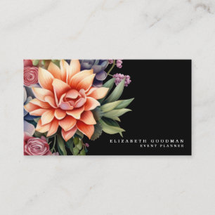 Cartes de visite noires élégantes avec succulentes