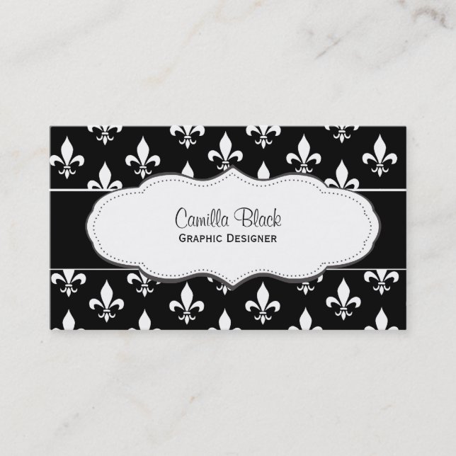 Cartes de visite noirs et blancs de Fleur de Lis (Devant)