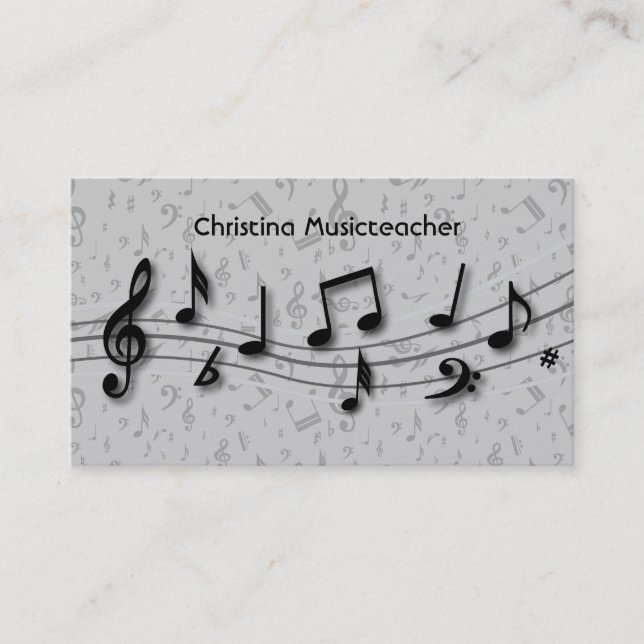 Cartes de visite noirs et gris de notes musicales (Devant)