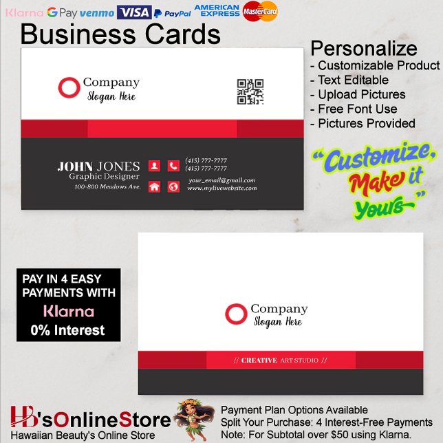 Cartes de visite noirs et rouges 10 Pack sur 100 (Black & Red Business Cards 10 Pack of 100.)