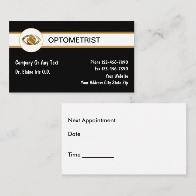 Cartes de visite optométristes (Devant / Derrière)