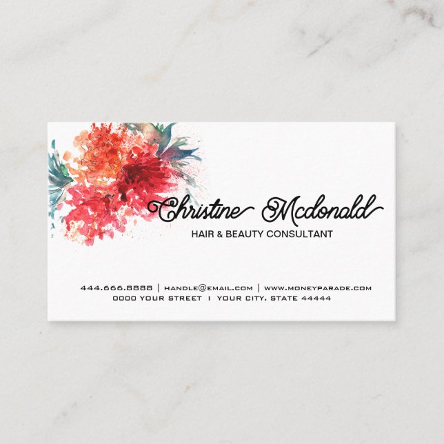 Cartes de visite originaux uniques, aquarelle flor (Devant)