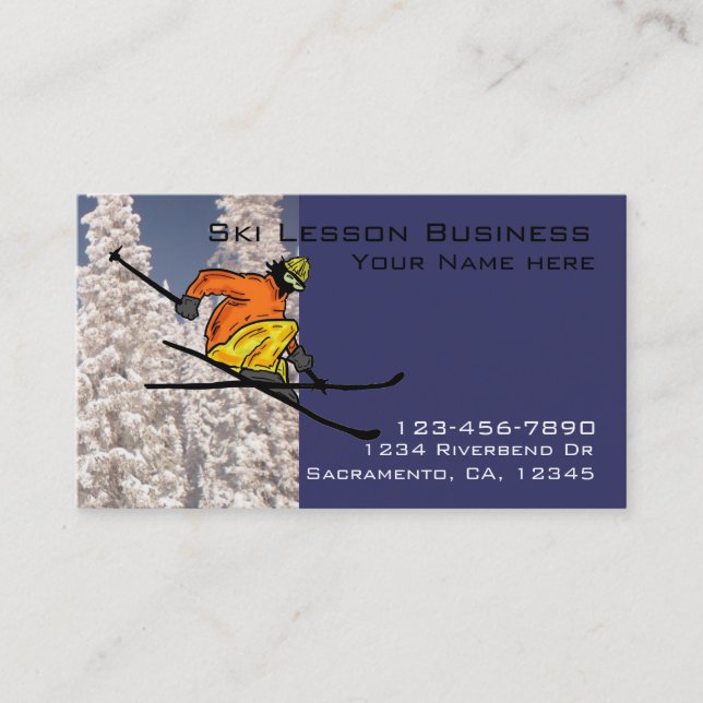 Cartes de visite personnalisables de leçon de ski (Devant)