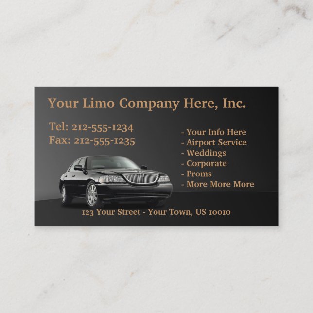 Cartes de visite PERSONNALISABLES de limousine (Devant)