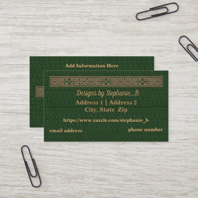 Cartes de visite - personnaliser - noeud celtique (Devant/Arrière en situation)