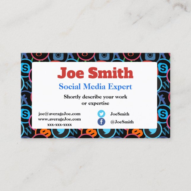 Cartes de visite pour expert en médias sociaux (Devant)