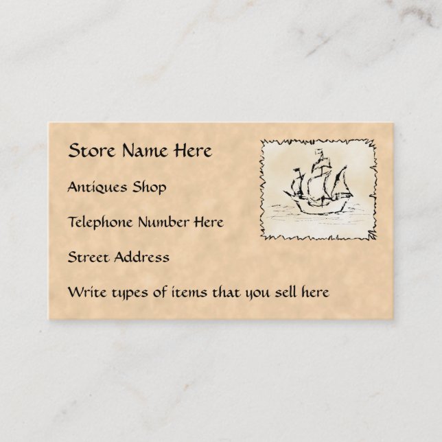 Cartes de visite pour le magasin d'antiquités (Devant)