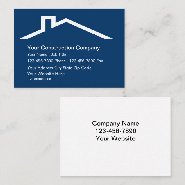 Cartes de visite pour l'entreprise de construction (Devant / Derrière)