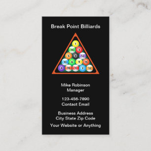 Cartes de visite pour salle de billard cool Nouvel