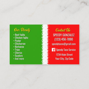 Cartes de visite pour service de traiteur de tacos