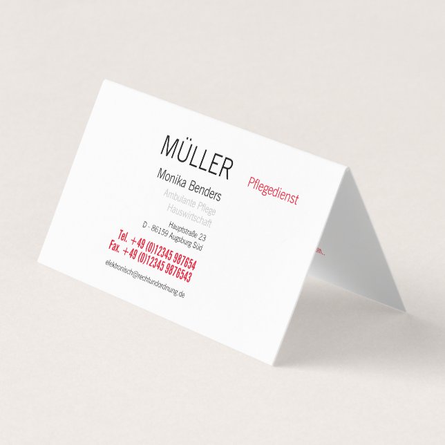Cartes de visite pour soins aux personnes âgées en (Devant)