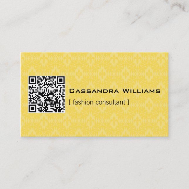 Cartes de visite QR CODE Jaune Damask (Devant)