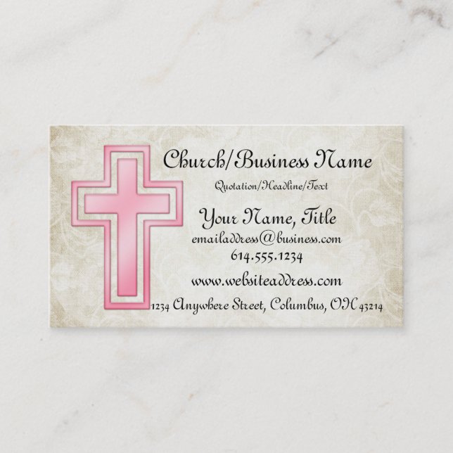 Cartes de visite religieux chrétiens croisés roses (Devant)