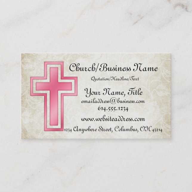 Cartes de visite religieux chrétiens croisés roses (Devant)