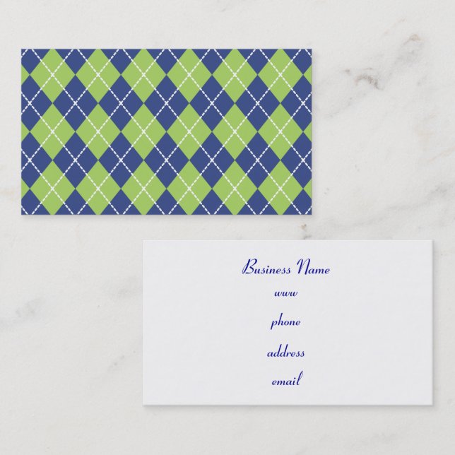 Cartes de visite rétro lime argyle (Devant / Derrière)