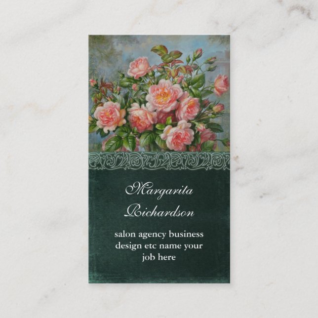 cartes de visite roses de bleu de roses de damassé (Devant)