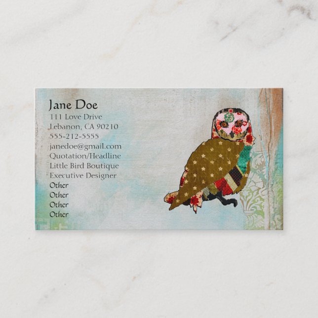 Cartes de visite roses de Boho de hibou (Devant)