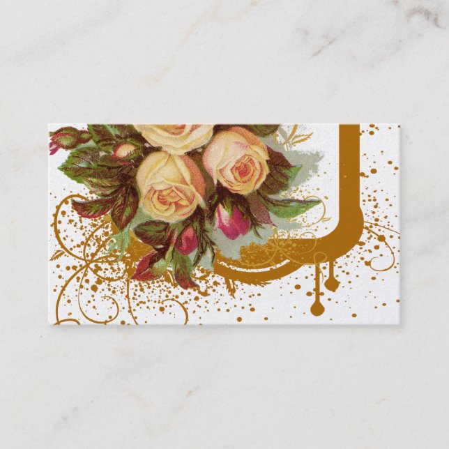 Cartes de visite roses victoriens d'or d'élégance (Devant)