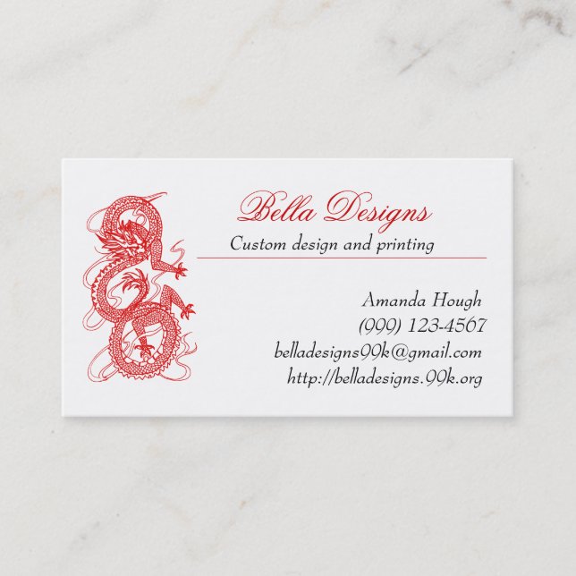Cartes de visite rouges de dragon (Devant)