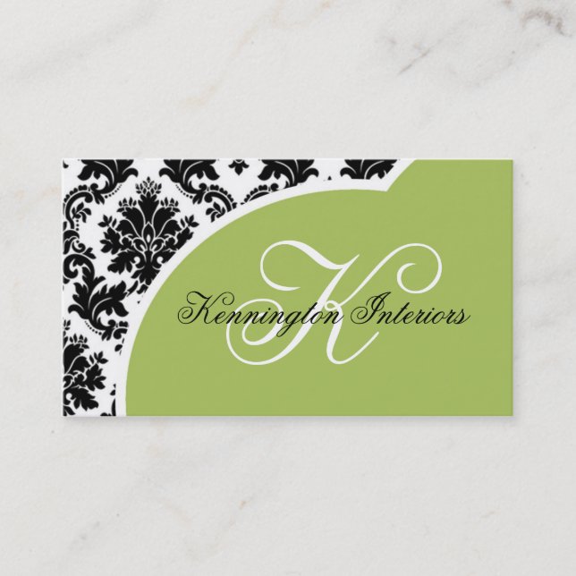 Cartes de visite Sage Green Black Damask (Devant)