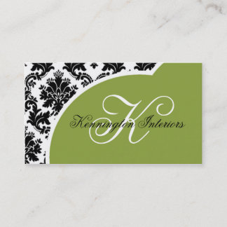 Cartes de visite Sage Green Black Damask