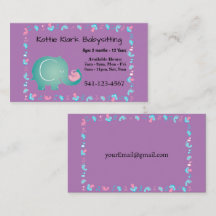 Cartes de visite simples de garde d'enfants